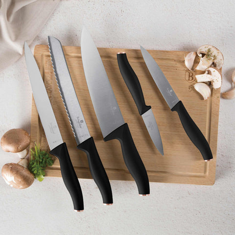  BH/2963, juego de cuchillos de 6 piezas con tabla de cortar de bambú, negro, oro rosa, juego de cuchillos de 6 piezas con tabla de cortar de bambú, juego de cuchillos, cuchillos, cuchillo, tabla de cortar, bambú, cuchillos y herramientas de corte