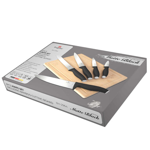  BH/2964, juego de cuchillos de 6 piezas con tabla de cortar de bambú, negro, plateado, juego de cuchillos de 6 piezas con tabla de cortar de bambú, juego de cuchillos, cuchillos, cuchillo, tabla de cortar, bambú, cuchillos y herramientas de corte