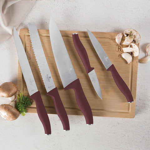 BH/2965, NEW, 6pcs knife set with bamboo cutting board, matt-bordeaux, 6 pcs knife set with bamboo cutting board, knife set, knives, knife, cutting board, bamboo