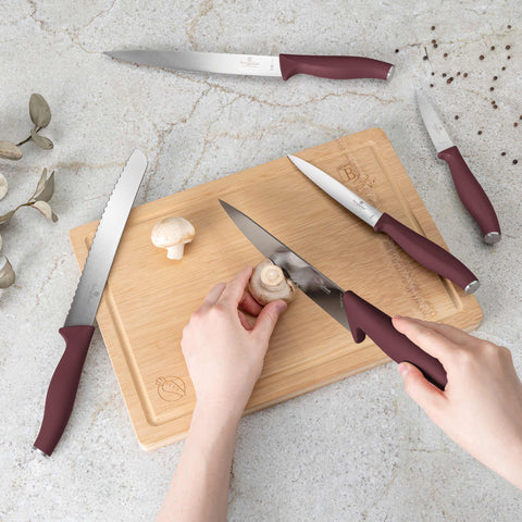 BH/2965, NEW, 6pcs knife set with bamboo cutting board, matt-bordeaux, 6 pcs knife set with bamboo cutting board, knife set, knives, knife, cutting board, bamboo