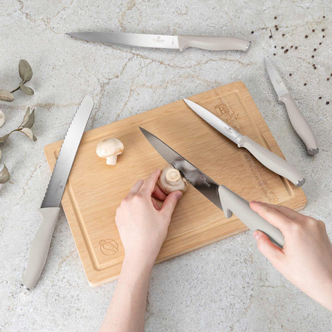 BH/2966, juego de cuchillos de 6 piezas con tabla de cortar de bambú, crema mate, juego de cuchillos de 6 piezas con tabla de cortar de bambú, juego de cuchillos, cuchillos, cuchillo, tabla de cortar, bambú, cuchillos y herramientas de corte