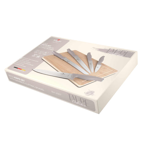  BH/2967, juego de cuchillos de 6 piezas con tabla de cortar de bambú, color topo mate, juego de cuchillos de 6 piezas con tabla de cortar de bambú, juego de cuchillos, cuchillos, cuchillo, tabla de cortar, bambú, cuchillos y herramientas de corte