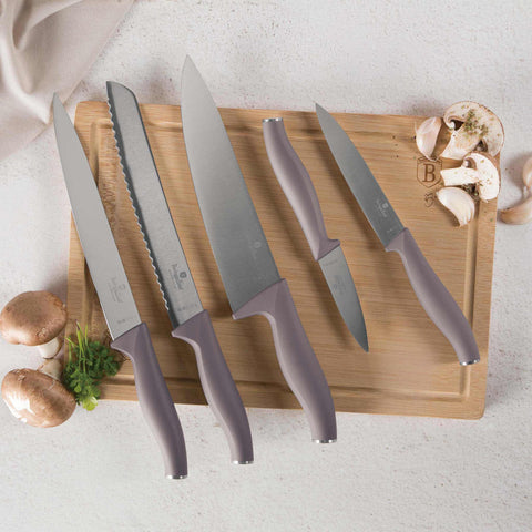  BH/2967, juego de cuchillos de 6 piezas con tabla de cortar de bambú, color topo mate, juego de cuchillos de 6 piezas con tabla de cortar de bambú, juego de cuchillos, cuchillos, cuchillo, tabla de cortar, bambú, cuchillos y herramientas de corte