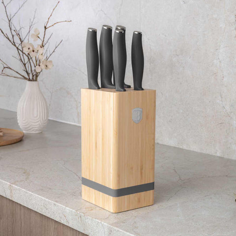  BH/2968, Juego de cuchillos de 6 piezas con soporte de BAMBÚ, Antracita mate, Juego de cuchillos de 6 piezas con soporte de bambú a., Juego de cuchillos, Cuchillos, Cuchillo, Tabla de cortar, Bambú, Cuchillos y herramientas de corte