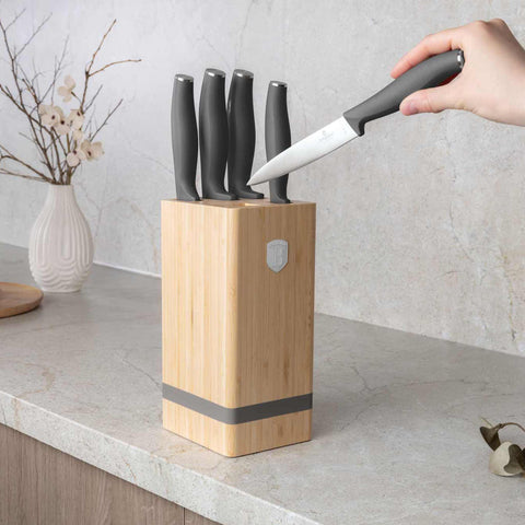  BH/2968, Juego de cuchillos de 6 piezas con soporte de BAMBÚ, Antracita mate, Juego de cuchillos de 6 piezas con soporte de bambú a., Juego de cuchillos, Cuchillos, Cuchillo, Tabla de cortar, Bambú, Cuchillos y herramientas de corte