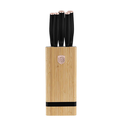 Juego de cuchillos, cuchillos, cuchillo, tabla de cortar, bambú,,Juego de cuchillos de 6 piezas con soporte de bambú a.,negro/oro rosa,NUEVO,,BH/2970