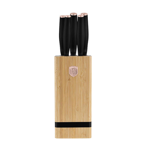 BH/2970, juego de cuchillos de 6 piezas con soporte de bambú, negro, oro rosa, juego de cuchillos de 6 piezas con soporte de bambú a., juego de cuchillos, cuchillos, cuchillo, tabla de cortar, bambú, cuchillos y herramientas de corte