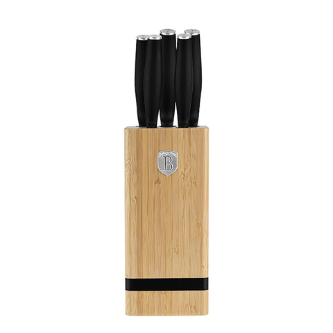 Juego de cuchillos, cuchillos, cuchillo, tabla de cortar, bambú,,Juego de cuchillos de 6 piezas con soporte de bambú a.,negro mate,NUEVO,,BH/2971