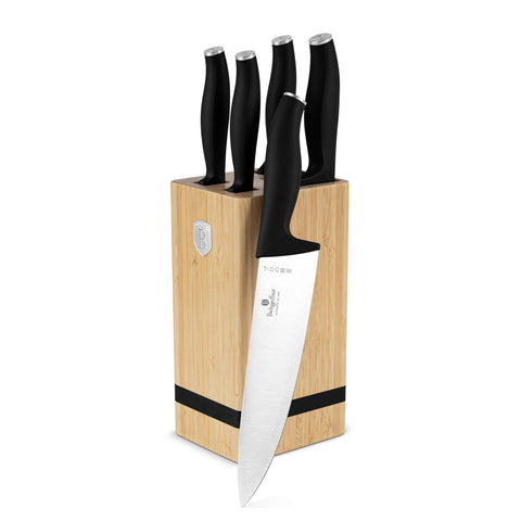  BH/2971, Juego de cuchillos de 6 piezas con soporte de BAMBÚ, Negro, Plata, Juego de cuchillos de 6 piezas con soporte de bambú a., Juego de cuchillos, Cuchillos, Cuchillo, Tabla de cortar, Bambú, Cuchillos y herramientas de corte