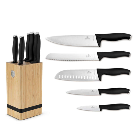  BH/2971, Juego de cuchillos de 6 piezas con soporte de BAMBÚ, Negro, Plata, Juego de cuchillos de 6 piezas con soporte de bambú a., Juego de cuchillos, Cuchillos, Cuchillo, Tabla de cortar, Bambú, Cuchillos y herramientas de corte