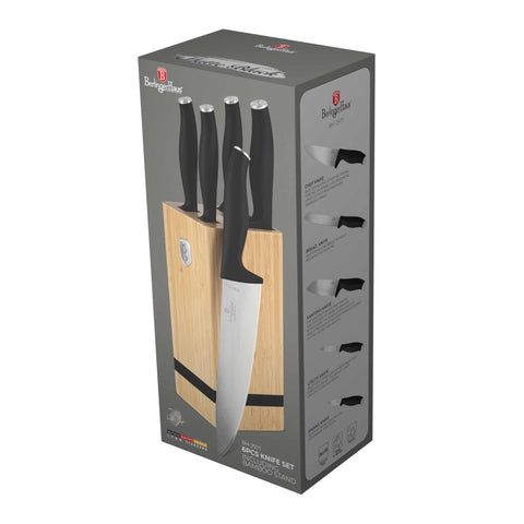  BH/2971, Juego de cuchillos de 6 piezas con soporte de BAMBÚ, Negro, Plata, Juego de cuchillos de 6 piezas con soporte de bambú a., Juego de cuchillos, Cuchillos, Cuchillo, Tabla de cortar, Bambú, Cuchillos y herramientas de corte