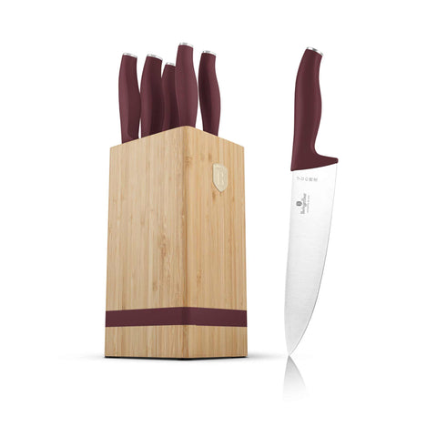  BH/2972, Juego de cuchillos de 6 piezas con soporte de BAMBÚ, Burdeos mate, Juego de cuchillos de 6 piezas con soporte de bambú a., Juego de cuchillos, Cuchillos, Cuchillo, Tabla de cortar, Bambú, Cuchillos y herramientas de corte