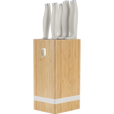  BH/2973, Juego de cuchillos de 6 piezas con soporte de BAMBÚ, crema mate, juego de cuchillos de 6 piezas con soporte de bambú a., juego de cuchillos, cuchillos, cuchillo, tabla de cortar, bambú, cuchillos y herramientas de corte