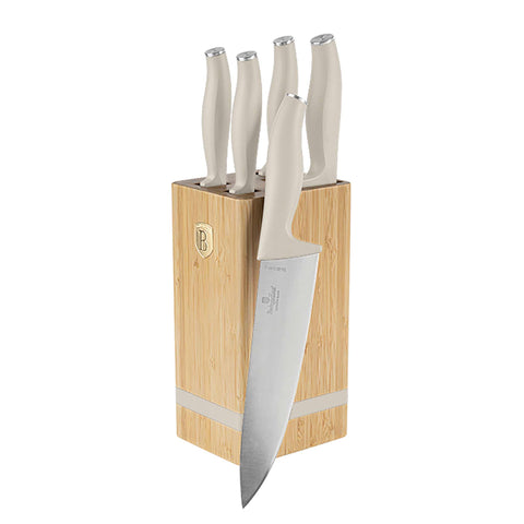  BH/2973, Juego de cuchillos de 6 piezas con soporte de BAMBÚ, crema mate, juego de cuchillos de 6 piezas con soporte de bambú a., juego de cuchillos, cuchillos, cuchillo, tabla de cortar, bambú, cuchillos y herramientas de corte