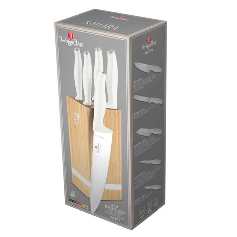 BH/2973, juego de cuchillos de 6 piezas con soporte de bambú, crema mate, juego de cuchillos de 6 piezas con soporte de bambú, juego de cuchillos, cuchillos, cuchillo, tabla de cortar, bambú, Berlinger Haus, Promintra, caja de regalo, conceptual, estilo de vida