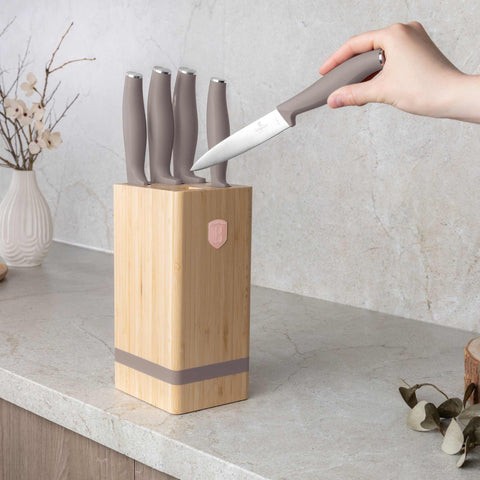  BH/2974, Juego de cuchillos de 6 piezas con soporte de BAMBÚ, color topo mate, Juego de cuchillos de 6 piezas con soporte de bambú a., Juego de cuchillos, cuchillos, cuchillo, tabla de cortar, bambú, Cuchillos y herramientas de corte