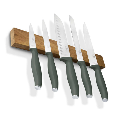  BH/2978, juego de cuchillos de 6 piezas con colgador magnético de madera de acacia, verde mate, juego de cuchillos de 6 piezas con colgador de madera de acacia, juego de cuchillos, cuchillos, cuchillo, colgador de madera de acacia, colgante, cuchillos y herramientas de corte
