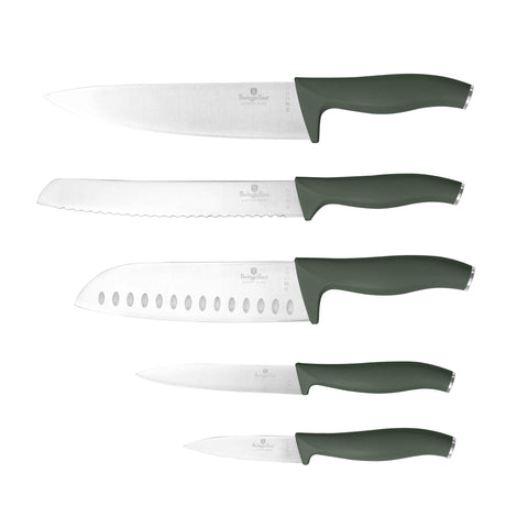  BH/2978, juego de cuchillos de 6 piezas con colgador magnético de madera de acacia, verde mate, juego de cuchillos de 6 piezas con colgador de madera de acacia, juego de cuchillos, cuchillos, cuchillo, colgador de madera de acacia, colgante, cuchillos y herramientas de corte