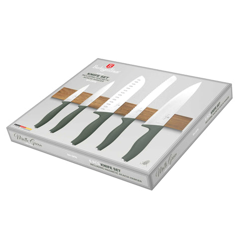 Juego De 6 Cuchillos Con Colgador Magnético De Madera De Acacia, Embalaje del producto