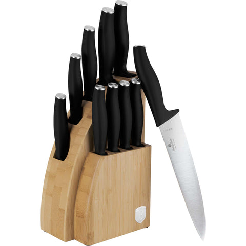 Juego de cuchillos, cuchillos, cuchillo, tabla de cortar, bambú,,Juego de cuchillos de 10 piezas con soporte de bambú,negro mate,NUEVO,,BH/2979