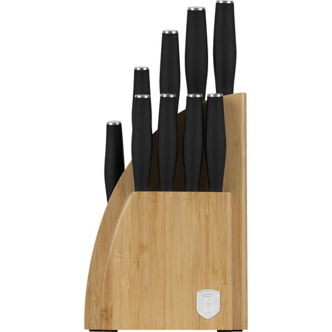 Juego de cuchillos, cuchillos, cuchillo, tabla de cortar, bambú,,Juego de cuchillos de 10 piezas con soporte de bambú,negro mate,NUEVO,,BH/2979