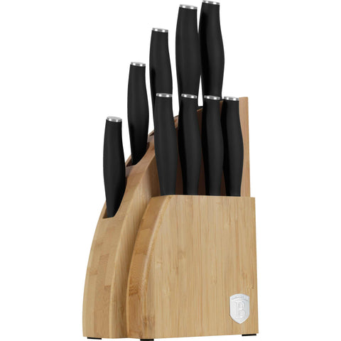 Juego de cuchillos, cuchillos, cuchillo, tabla de cortar, bambú,,Juego de cuchillos de 10 piezas con soporte de bambú,negro mate,NUEVO,,BH/2979