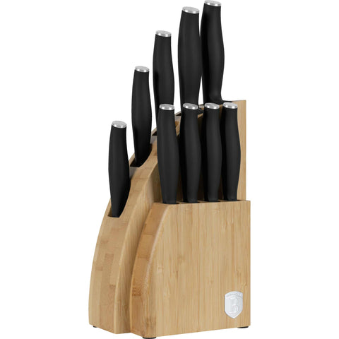 Juego de cuchillos, cuchillos, cuchillo, tabla de cortar, bambú,,Juego de cuchillos de 10 piezas con soporte de bambú,negro mate,NUEVO,,BH/2979