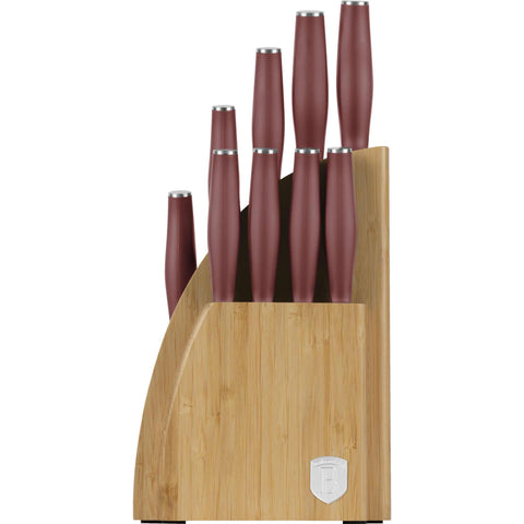 Juego de cuchillos, cuchillos, cuchillo, tabla de cortar, bambú,,Juego de cuchillos de 10 piezas con soporte de bambú,burdeos mate,NUEVO,,BH/2980