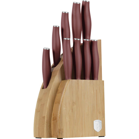 Juego de cuchillos, cuchillos, cuchillo, tabla de cortar, bambú,,Juego de cuchillos de 10 piezas con soporte de bambú,burdeos mate,NUEVO,,BH/2980