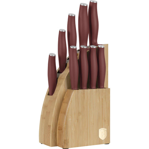 Juego de cuchillos, cuchillos, cuchillo, tabla de cortar, bambú,,Juego de cuchillos de 10 piezas con soporte de bambú,burdeos mate,NUEVO,,BH/2980