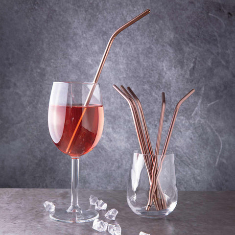  BH/2982, juego de 6 pajitas dobladas de acero inoxidable, oro rosa, juego de pajitas, juego de pajitas de acero inoxidable, vajilla, otros