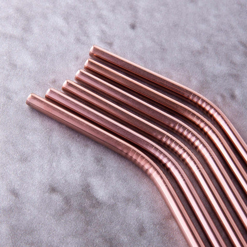  BH/2982, juego de 6 pajitas dobladas de acero inoxidable, oro rosa, juego de pajitas, juego de pajitas de acero inoxidable, vajilla, otros