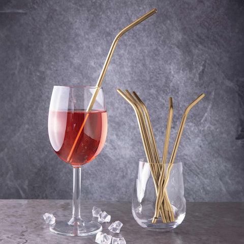 BH/2983, juego de 6 pajitas dobladas de acero inoxidable, champán, juego de pajitas, juego de pajitas de acero inoxidable, vajilla, otros