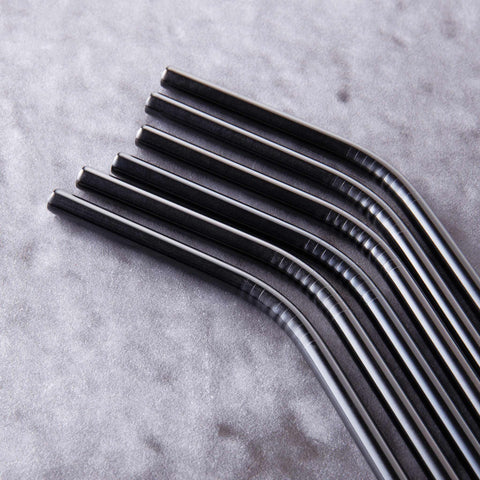  BH/2984, juego de 6 pajitas dobladas de acero inoxidable, negro, juego de pajitas, juego de pajitas de acero inoxidable, vajilla, otros