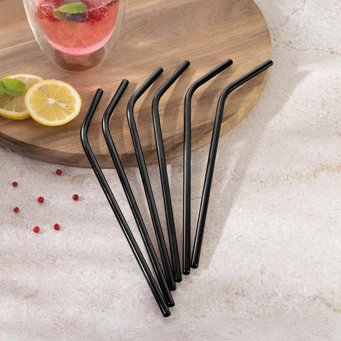  BH/2984, juego de 6 pajitas dobladas de acero inoxidable, negro, juego de pajitas, juego de pajitas de acero inoxidable, vajilla, otros