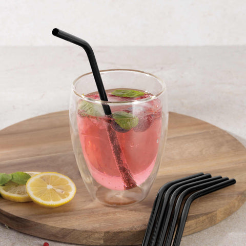  BH/2984, juego de 6 pajitas dobladas de acero inoxidable, negro, juego de pajitas, juego de pajitas de acero inoxidable, vajilla, otros