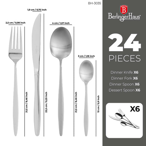 BH/3035, juego de cubiertos de 24 piezas PLATEADO espejo PULIDO, acero inoxidable, juego de cubiertos de 24 piezas, juego de cubiertos, cubiertos, espejo, vajilla