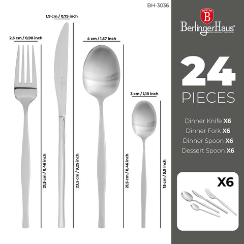 BH/3036, juego de cubiertos de 24 piezas PLATEADO espejo PULIDO, acero inoxidable, juego de cubiertos de 24 piezas, juego de cubiertos, cubiertos, espejo, vajilla