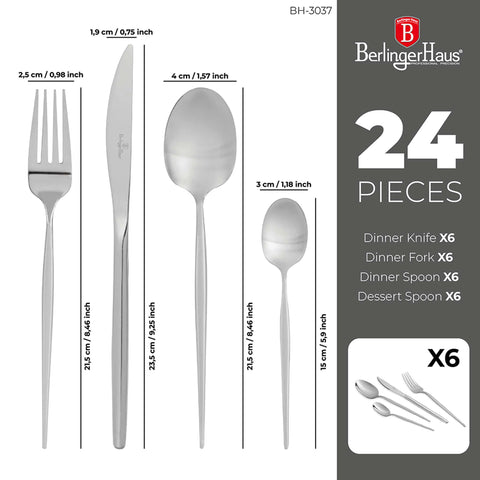  BH/3037, juego de cubiertos de 24 piezas PLATEADO espejo PULIDO, acero inoxidable, juego de cubiertos de 24 piezas, juego de cubiertos, cubiertos, espejo, vajilla