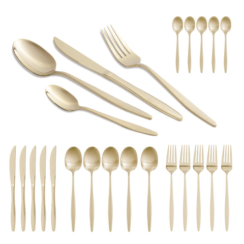  BH/3061, juego de cubiertos de 24 piezas con recubrimiento PVD dorado pulido espejo, champán, juego de cubiertos de 24 piezas, juego de cubiertos, cubiertos, espejo, vajilla