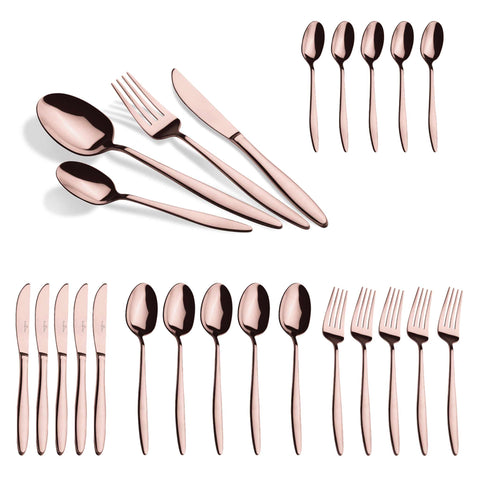  BH/3062, juego de cubiertos de 24 piezas con recubrimiento PVD de oro rosa pulido espejo, oro rosa, juego de cubiertos de 24 piezas, juego de cubiertos, cubiertos, espejo, vajilla