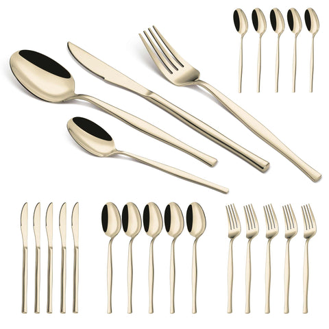  BH/3064, juego de cubiertos de 24 piezas con recubrimiento PVD dorado pulido espejo, champán, juego de cubiertos de 24 piezas, juego de cubiertos, cubiertos, espejo, vajilla