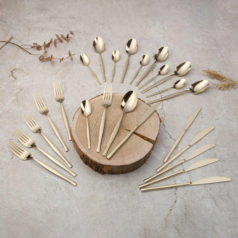  BH/3064, juego de cubiertos de 24 piezas con recubrimiento PVD dorado pulido espejo, champán, juego de cubiertos de 24 piezas, juego de cubiertos, cubiertos, espejo, vajilla