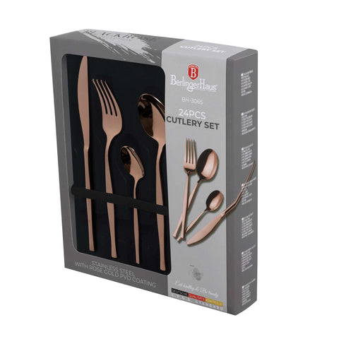  BH/3065, juego de cubiertos de 24 piezas con recubrimiento PVD de oro rosa pulido espejo, oro rosa, juego de cubiertos de 24 piezas, juego de cubiertos, cubiertos, espejo, vajilla