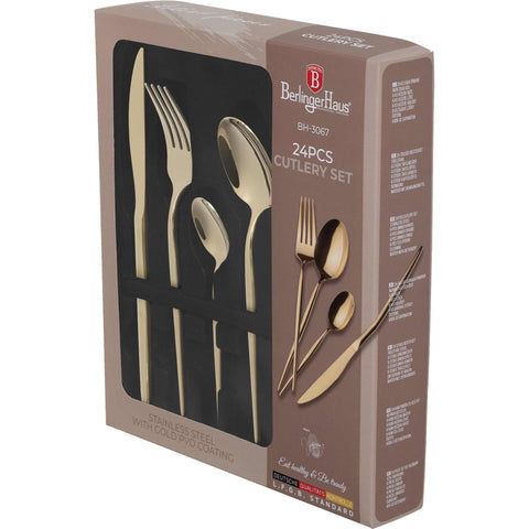  BH/3067, juego de cubiertos de 24 piezas con recubrimiento PVD dorado pulido espejo, champán, juego de cubiertos de 24 piezas, juego de cubiertos, cubiertos, espejo, vajilla