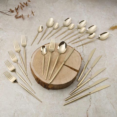  BH/3067, juego de cubiertos de 24 piezas con recubrimiento PVD dorado pulido espejo, champán, juego de cubiertos de 24 piezas, juego de cubiertos, cubiertos, espejo, vajilla