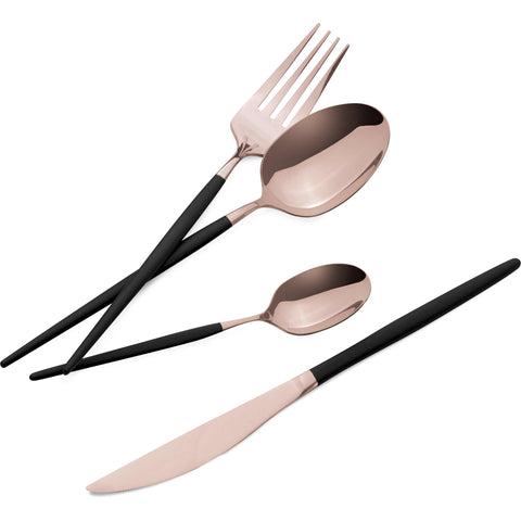  BH/3073, juego de cubiertos de 24 piezas con recubrimiento PVD de oro rosa pulido espejo, negro, oro rosa, juego de cubiertos de 24 piezas, juego de cubiertos, cubiertos, espejo, vajilla