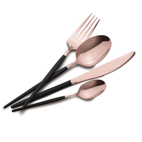  BH/3073, juego de cubiertos de 24 piezas con recubrimiento PVD de oro rosa pulido espejo, negro, oro rosa, juego de cubiertos de 24 piezas, juego de cubiertos, cubiertos, espejo, vajilla
