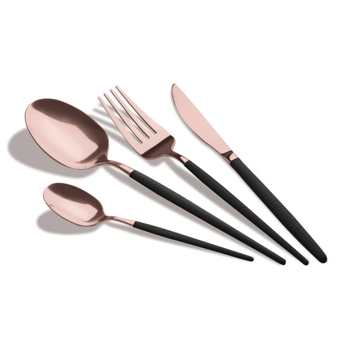  BH/3073, juego de cubiertos de 24 piezas con recubrimiento PVD de oro rosa pulido espejo, negro, oro rosa, juego de cubiertos de 24 piezas, juego de cubiertos, cubiertos, espejo, vajilla