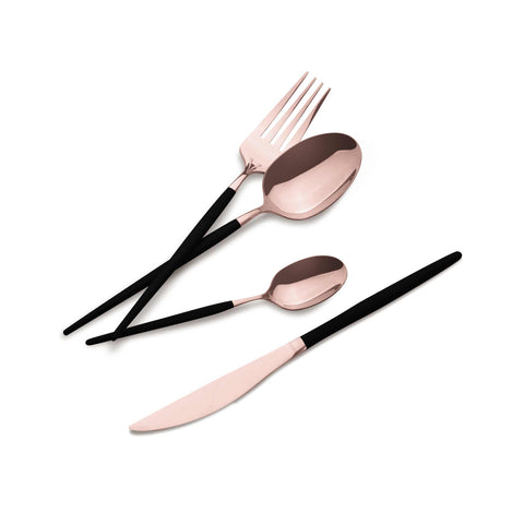  BH/3073, juego de cubiertos de 24 piezas con recubrimiento PVD de oro rosa pulido espejo, negro, oro rosa, juego de cubiertos de 24 piezas, juego de cubiertos, cubiertos, espejo, vajilla